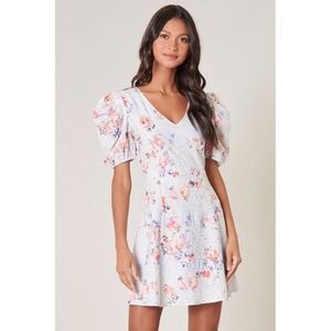 Sugar Lips Rosalie Eyelet Mini Dress Blue Floral Puff Sleeve Coquette NWT M